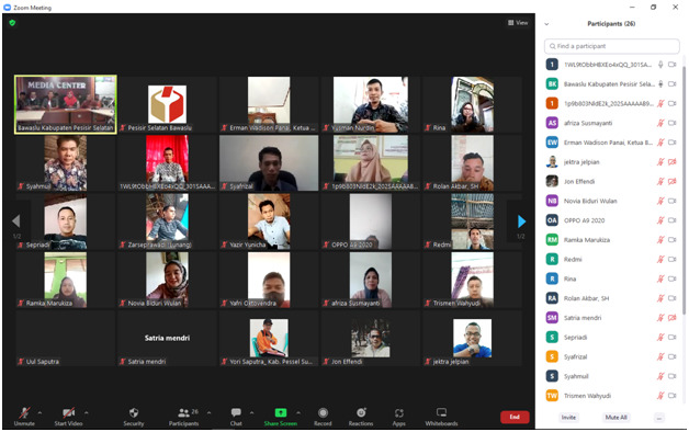 Bawaslu Pessel libatkan Ex-Panwascam Pilkada 2020 dalam Rakor Pengelolaan Layanan Hukum secara Daring